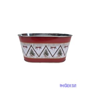Karácsonyi mintás bádog kaspó ovál - Fagyal