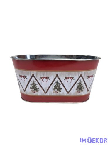 Karácsonyi mintás bádog kaspó ovál - Fagyal