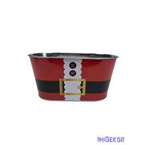 Karácsonyi mintás bádog kaspó ovál - Mikulás öv