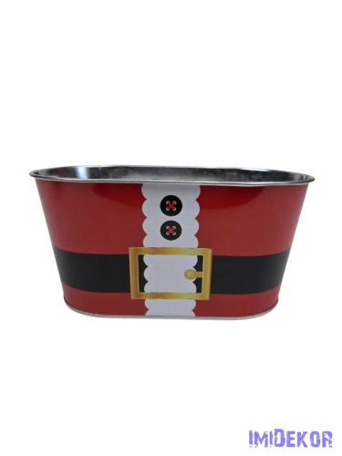 Karácsonyi mintás bádog kaspó ovál - Mikulás öv