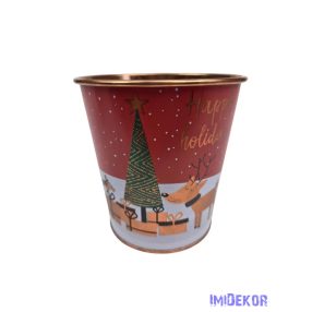 Karácsonyi mintás bádog kaspó 10 cm - Happy Holiday