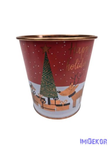 Karácsonyi mintás bádog kaspó 10 cm - Happy Holiday