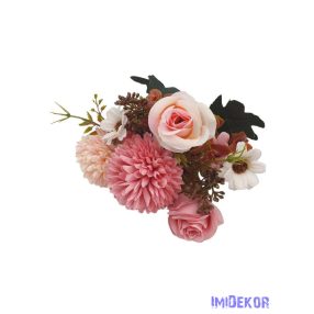   Rózsa-Krizantém vegyes selyemvirág csokor 31cm - Rózsaszín