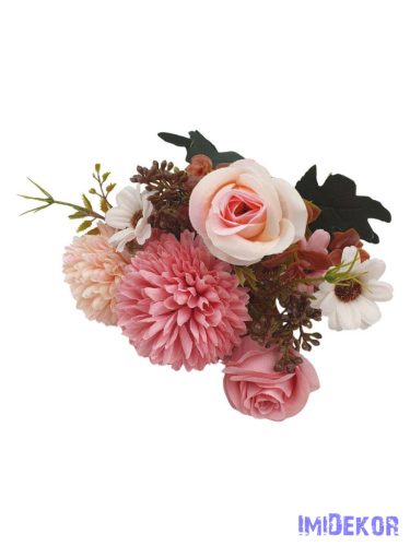 Rózsa-Krizantém vegyes selyemvirág csokor 31cm - Rózsaszín