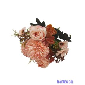 Rózsa-Krizantém vegyes selyemvirág csokor 31cm - Barack