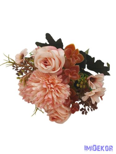 Rózsa-Krizantém vegyes selyemvirág csokor 31cm - Barack