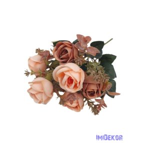 Rózsa 7 fejes selyemvirág csokor 30cm - Barack-V.Barna