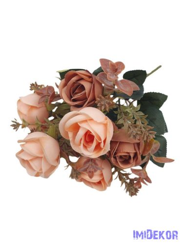 Rózsa 7 fejes selyemvirág csokor 30cm - Barack-V.Barna