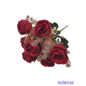 Rózsa 7 fejes selyemvirág csokor 30cm - Bordó