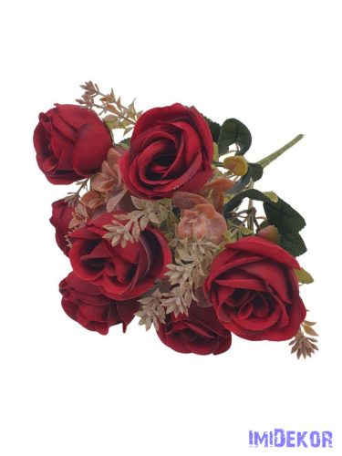 Rózsa 7 fejes selyemvirág csokor 30cm - Bordó