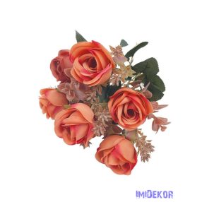 Rózsa 7 fejes selyemvirág csokor 30cm - Narancs