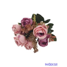 Rózsa 7 fejes selyemvirág csokor 30cm - Mályva