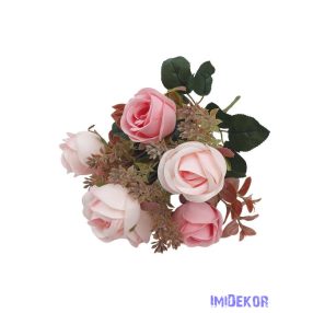 Rózsa 7 fejes selyemvirág csokor 30cm - Rózsaszín