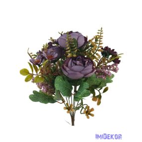 Peónia selyemvirág csokor kiegészítőkkel 35cm - Lila