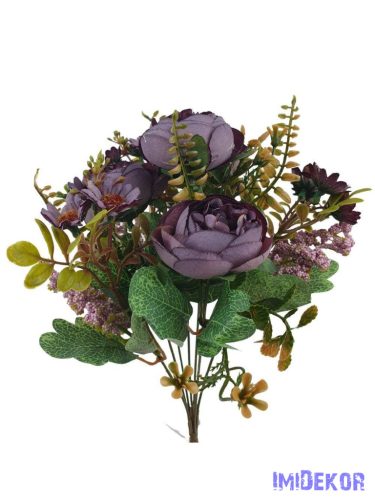 Peónia selyemvirág csokor kiegészítőkkel 35cm - Lila
