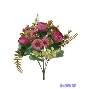 Peónia selyemvirág csokor kiegészítőkkel 35cm - Pink