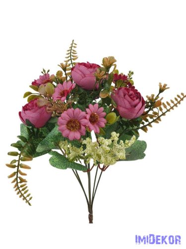 Peónia selyemvirág csokor kiegészítőkkel 35cm - Pink