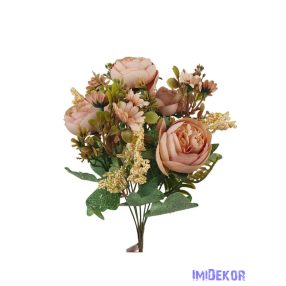   Peónia selyemvirág csokor kiegészítőkkel 35cm - Antik Barack