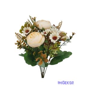 Peónia selyemvirág csokor kiegészítőkkel 35cm - Krém
