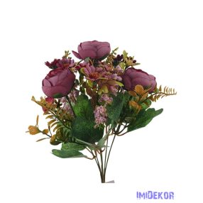 Peónia selyemvirág csokor kiegészítőkkel 35cm - Bordó