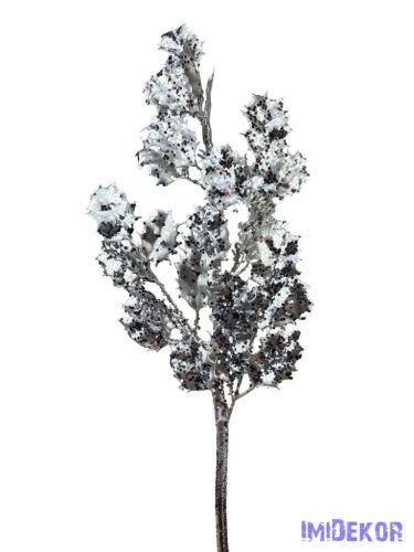 Metál flitteres magyal ág - Ezüst