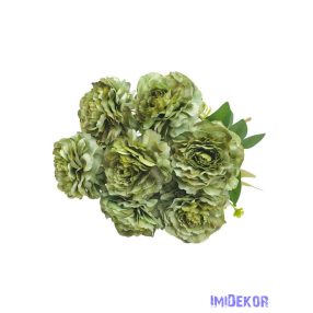   Fodros szirmú 9 nyílt fejes bazsarózsa csokor 42cm - Zöld