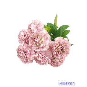   Fodros szirmú 9 nyílt fejes bazsarózsa csokor 42cm - Fáradt Rózsaszín