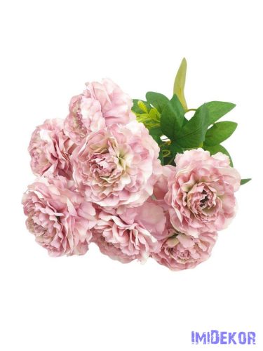 Fodros szirmú 9 nyílt fejes bazsarózsa csokor 42cm - Fáradt Rózsaszín