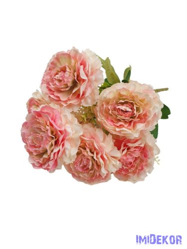 Fodros szirmú 9 nyílt fejes bazsarózsa csokor 42cm - Cirmos