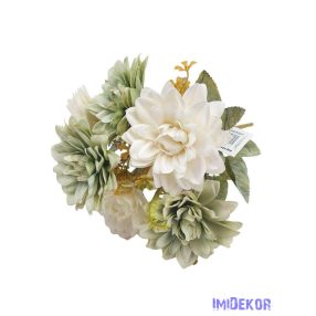 Dália 7 fejes selyemvirág csokor 40cm - Törtfehér-Menta