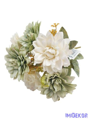 Dália 7 fejes selyemvirág csokor 40cm - Törtfehér-Menta