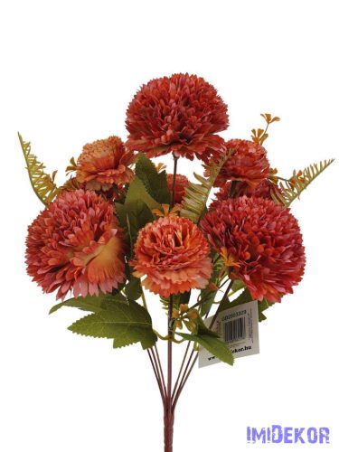 Krizantém 9 fejes selyemvirág csokor 40cm - Rozsda