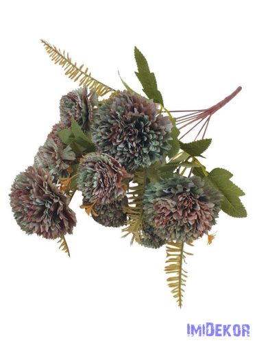 Krizantém 9 fejes selyemvirág csokor 40cm - Barna-Menta