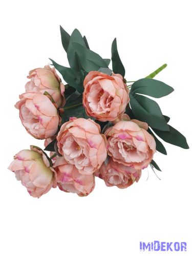 Peónia 10 fejes selyemvirág csokor 43cm - Rózsaszín