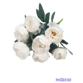 Peónia 10 fejes selyemvirág csokor 43cm - Fehér