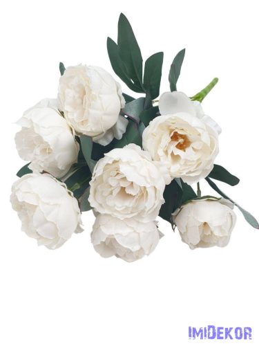 Peónia 10 fejes selyemvirág csokor 43cm - Fehér