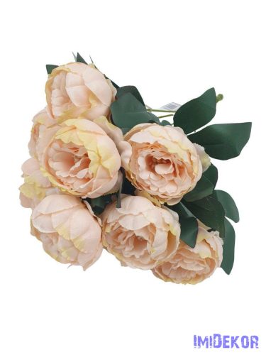 Peónia 10 fejes selyemvirág csokor 43cm - Barack