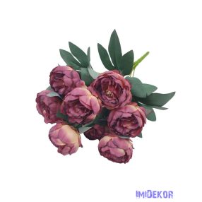 Peónia 10 fejes selyemvirág csokor 43cm - Cirmos Mályva