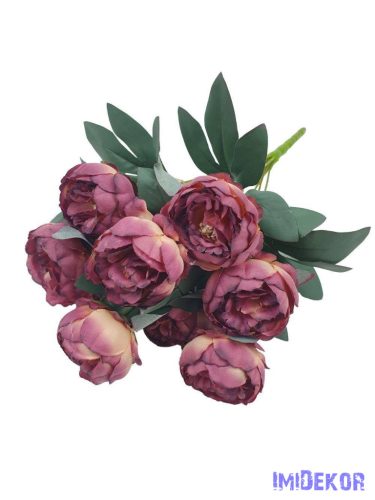 Peónia 10 fejes selyemvirág csokor 43cm - Cirmos Mályva