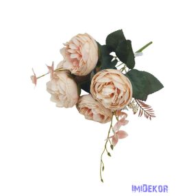 Peónia 5 fejes selyemvirág csokor 39cm - Barack