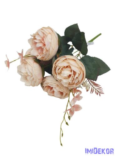 Peónia 5 fejes selyemvirág csokor 39cm - Barack