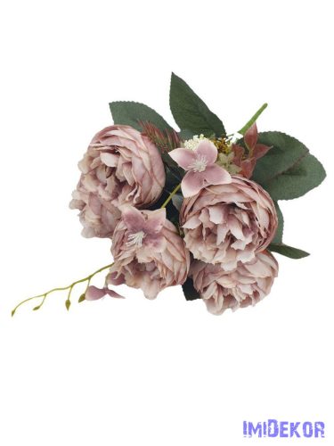 Peónia 5 fejes selyemvirág csokor 39cm - Púder