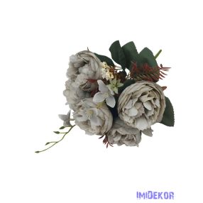 Peónia 5 fejes selyemvirág csokor 39cm - Szürke