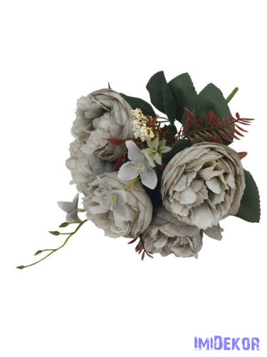 Peónia 5 fejes selyemvirág csokor 39cm - Szürke