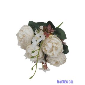 Peónia 5 fejes selyemvirág csokor 39cm - Fehér