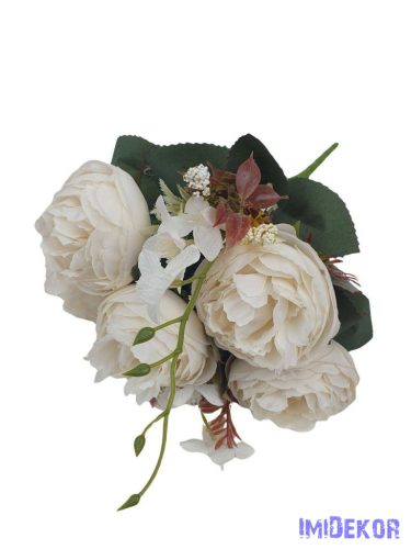 Peónia 5 fejes selyemvirág csokor 39cm - Fehér