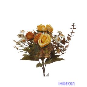   Antik színű rózsa + kis virágos csokor 29cm - Antik Sárga