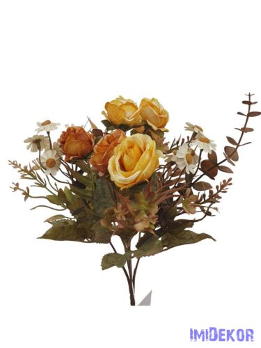Antik színű rózsa + kis virágos csokor 29cm - Antik Sárga