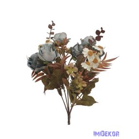 Antik színű rózsa + kis virágos csokor 29cm - Szürke