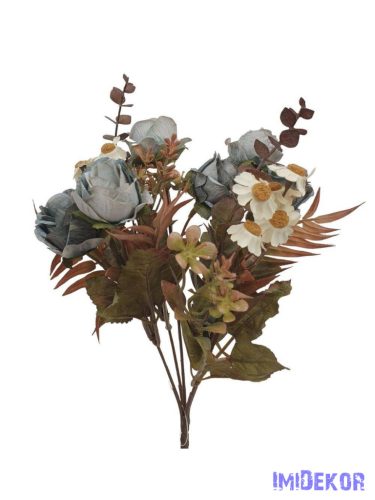 Antik színű rózsa + kis virágos csokor 29cm - Szürke
